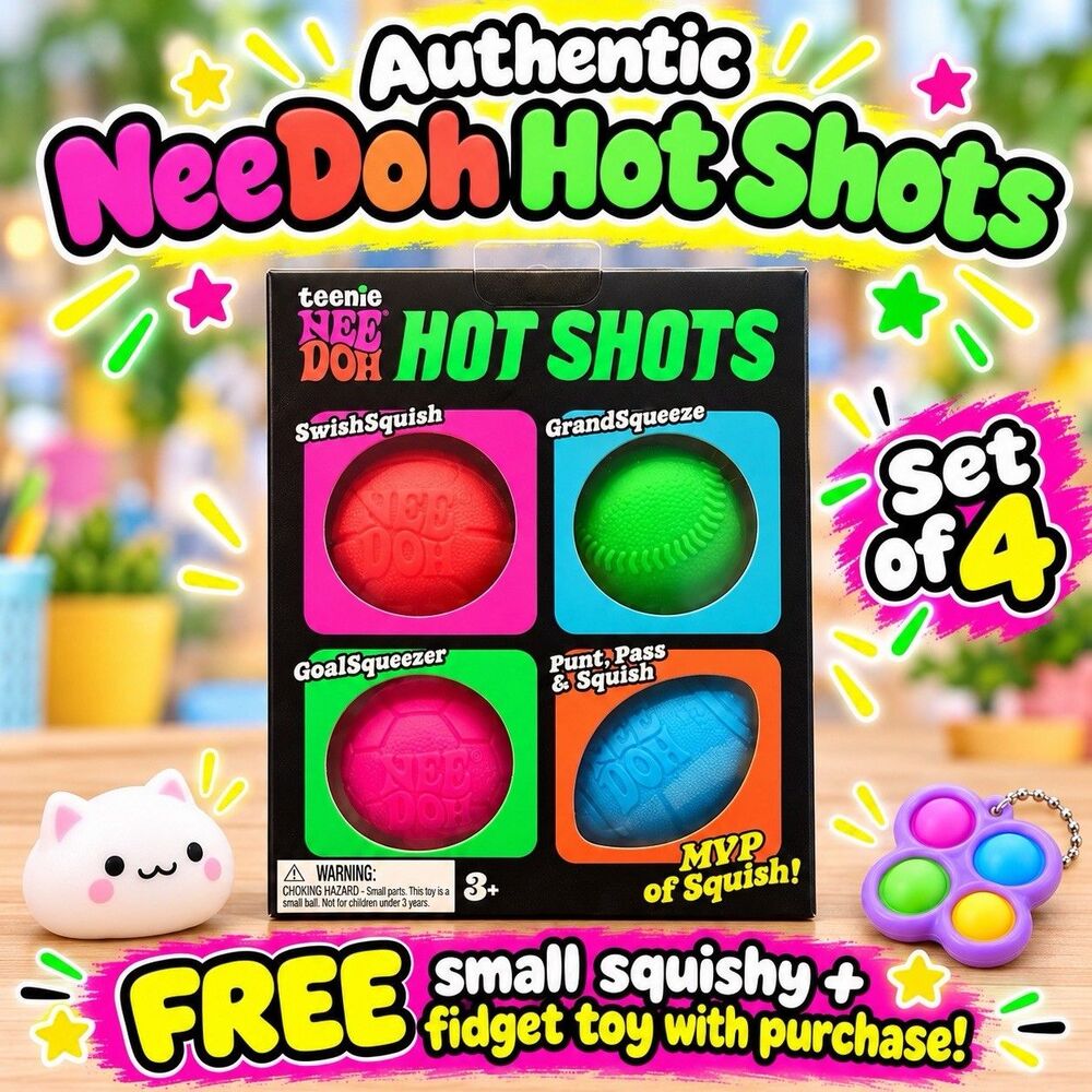 New Nee Doh Hot Shots 4 Pack Mini Balls Sports Football Baseball Soccer Pink